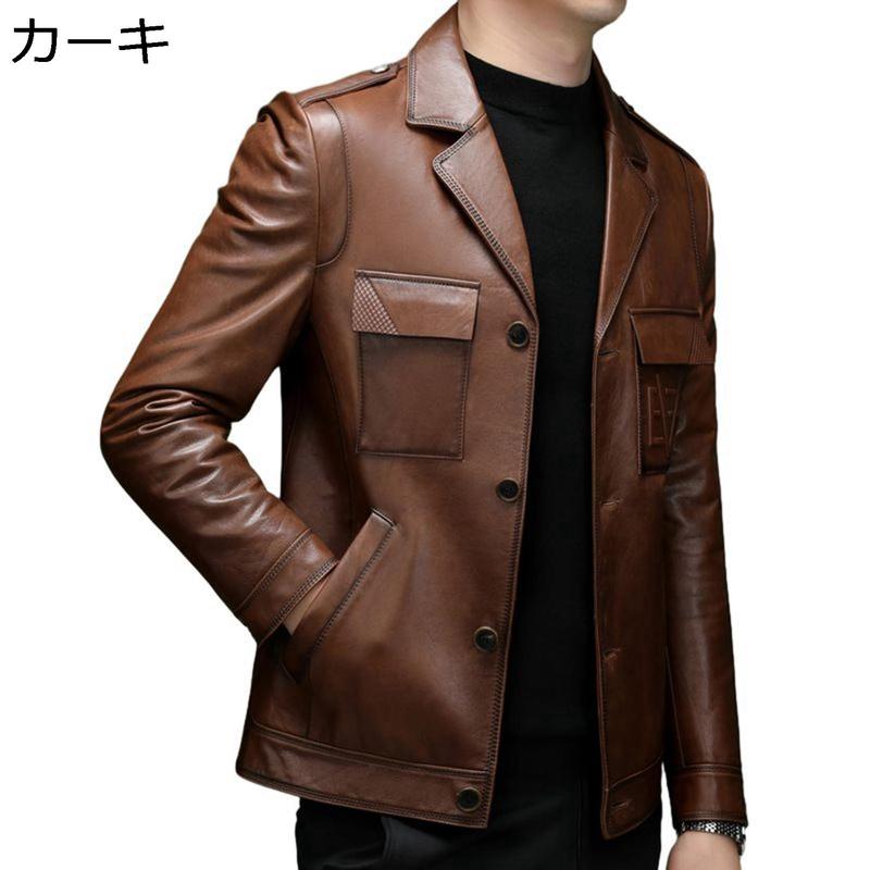 革ジャン ラム革 ビジネス ライダースジャケット メンズ ダブルカラー 折り襟 胸ポケット レザージャケット 長袖 ボタン 防風 普段着の画像