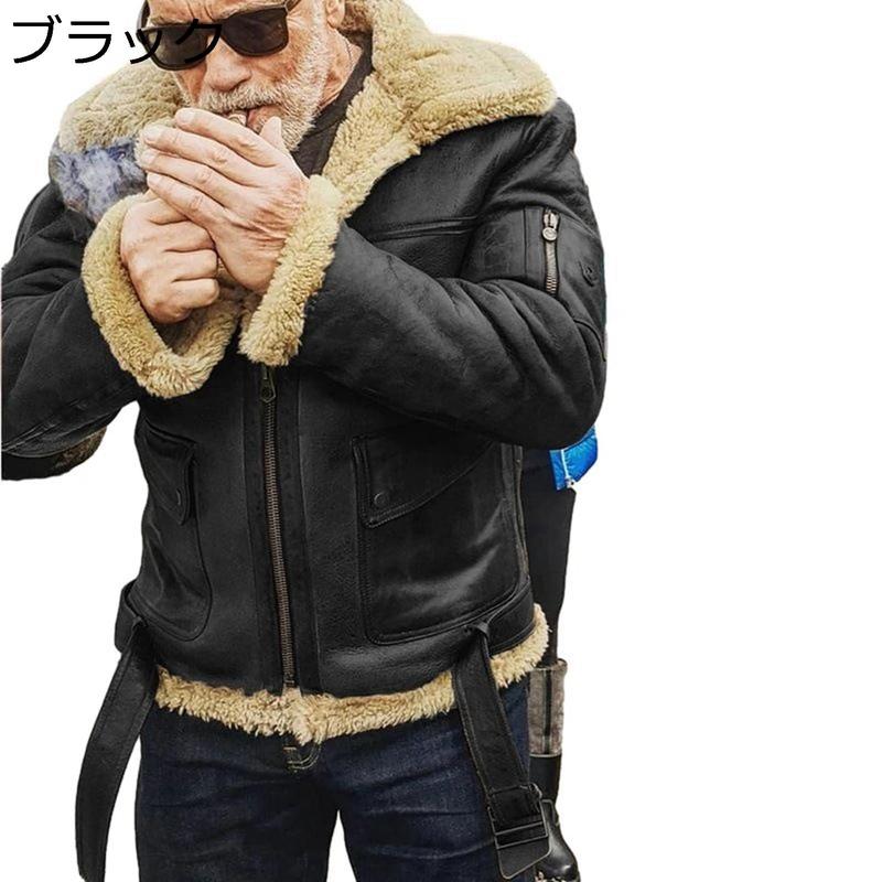 puレザージャケット メンズ ムートンコート 厚手 レトロ バイク