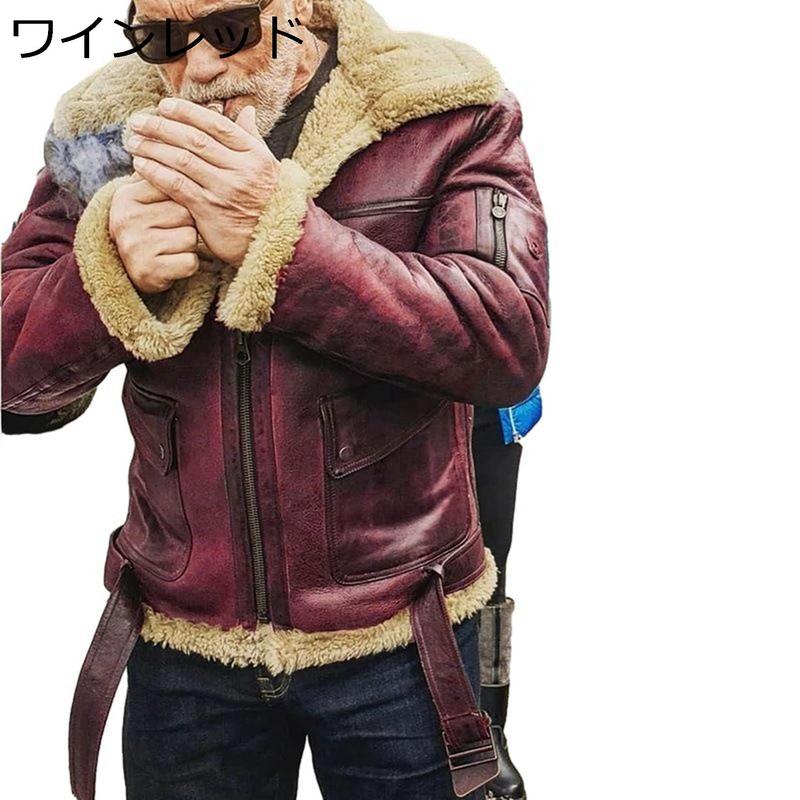 puレザージャケット メンズ ムートンコート 厚手 レトロ バイク