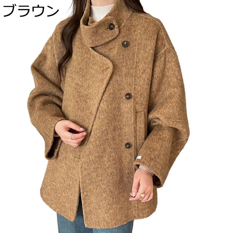 ウールコート アシンメトリー ショート丈 レディースアウター 秋冬着