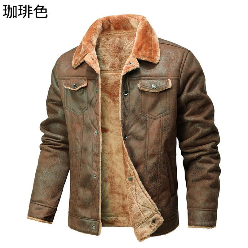 フェイクレザージャケット メンズ ムートンコート 裏ボア ラム革 長袖