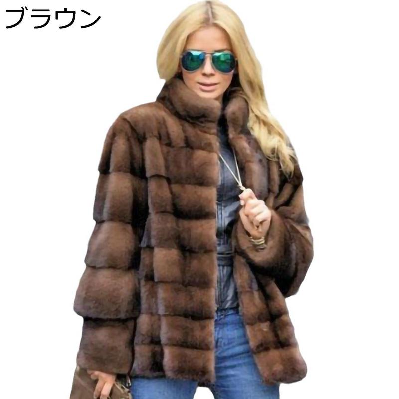 毛皮ジャケット レディース フェイクファーコート アウター パッチワーク エコファー 保温 あったか ふわふわ モコモコ ボアカーディガン_1