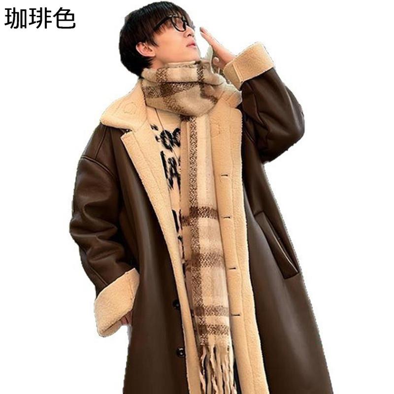 ムートンコート メンズ 裏ボア 毛皮一体 長袖 フェイクレザー