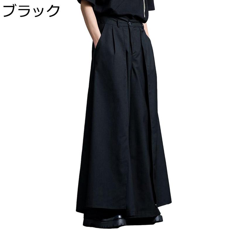 ワイドパンツ メンズ 袴パンツ サルエルパンツ パッチワーク スプライス ガウチョパンツ スカンツ 無地 ビッグシルエット ドレープ ヨガ_1