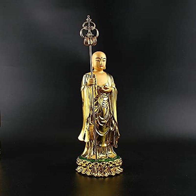 仏像 置物 地蔵菩薩立像 樹脂製 金色 (総高さ28.5cm×巾9.5cm