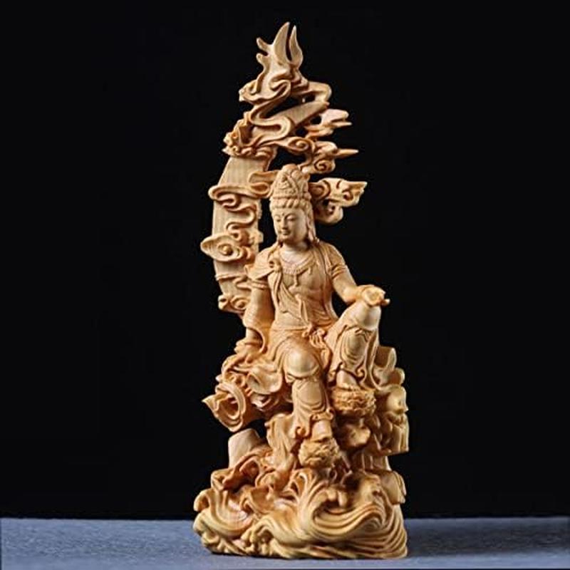 仏像 木彫り 置物 観音像 風水【水月観音】菩薩像 高級天然ツゲ