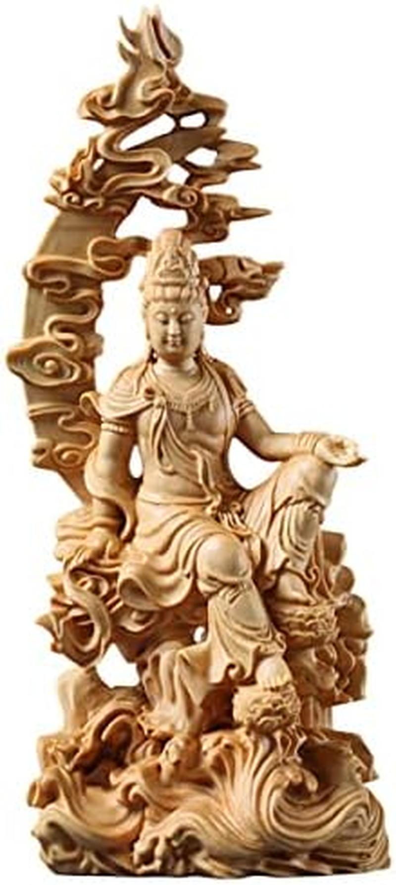 仏像 木彫り 置物 観音像 風水【水月観音】菩薩像 高級天然ツゲ木彫り