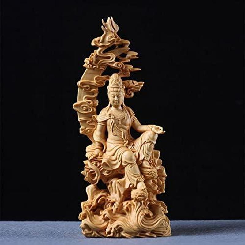 仏像 木彫り 置物 観音像 風水【水月観音】菩薩像 高級天然ツゲ