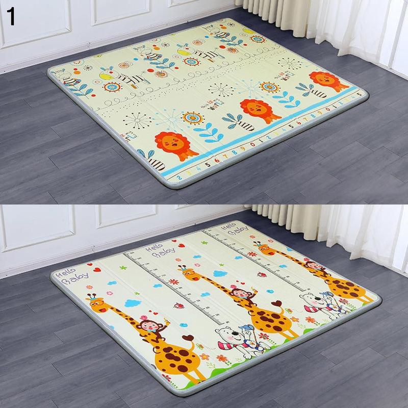 折り畳みカーペット プレイマット リバーシブル ベビーマット 1.6M*1.8M*1.5cm いしけり 身長測定 道路柄 アニマル 多機能の画像