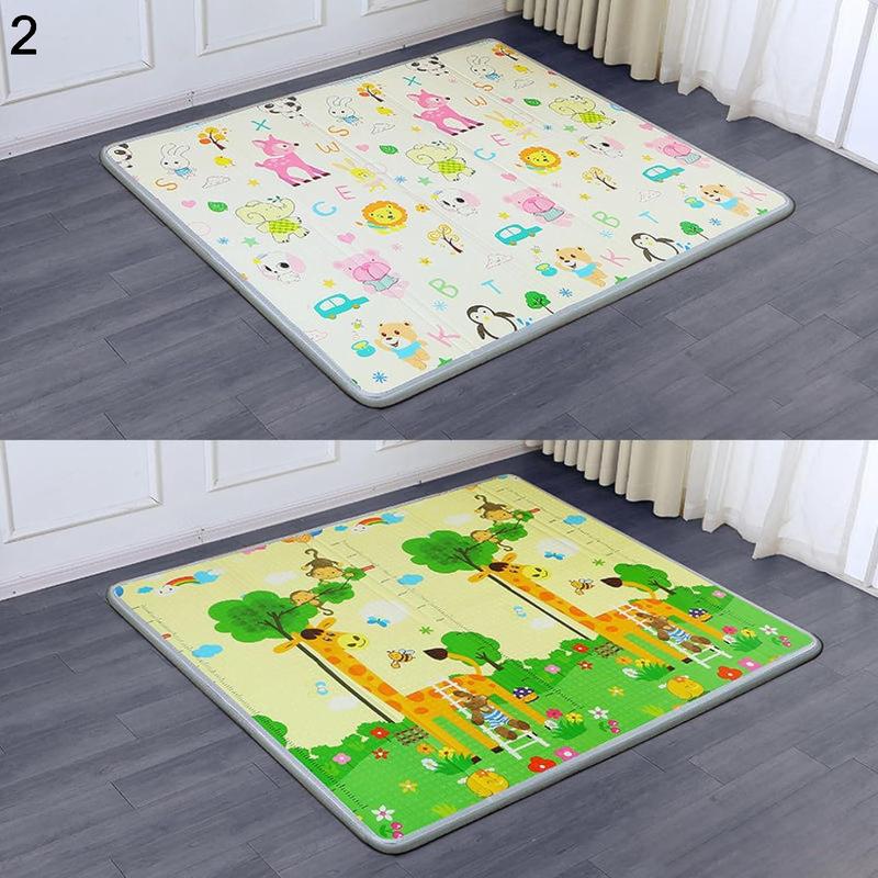 折り畳みカーペット プレイマット リバーシブル ベビーマット 1.6M*1.8M*1.5cm いしけり 身長測定 道路柄 アニマル 多機能の画像