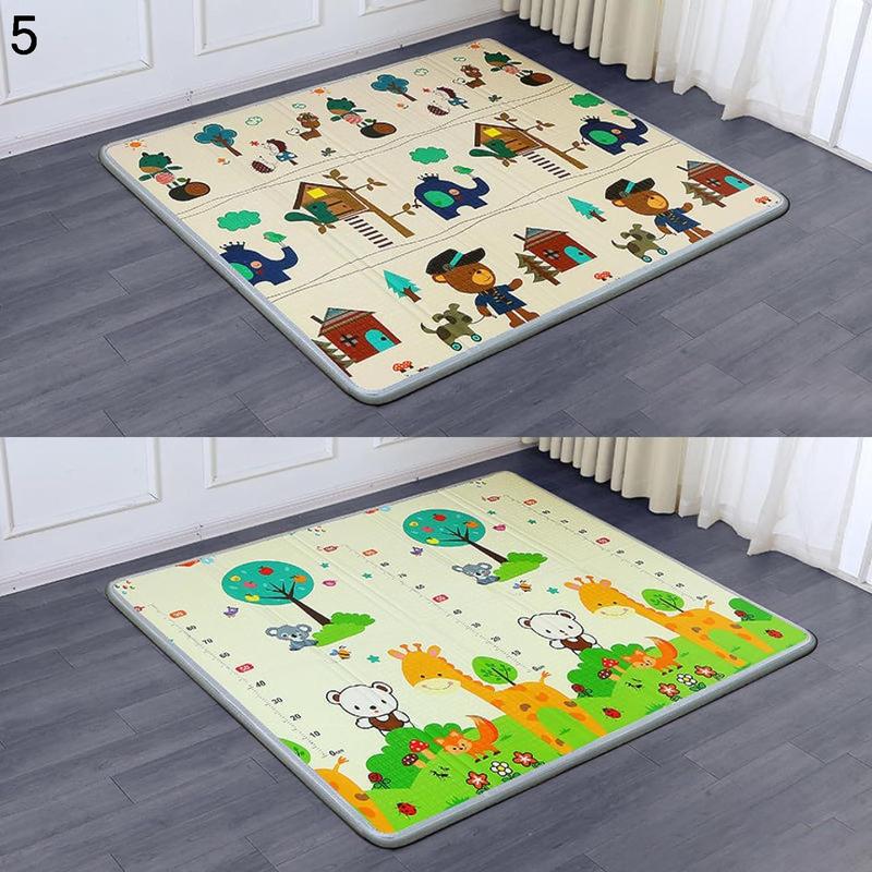折り畳みカーペット プレイマット リバーシブル ベビーマット 1.6M*1.8M*1.5cm いしけり 身長測定 道路柄 アニマル 多機能の画像