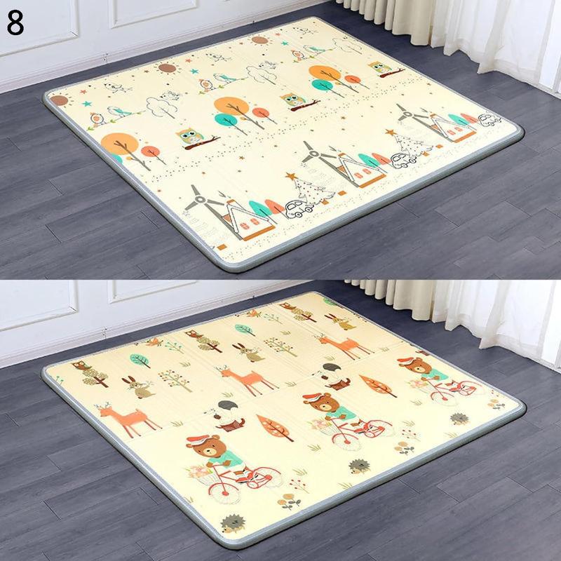 折り畳みカーペット プレイマット リバーシブル ベビーマット 1.6M*1.8M*1.5cm いしけり 身長測定 道路柄 アニマル 多機能の画像