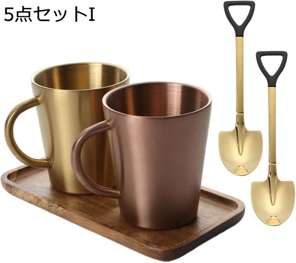 マグカップ ステンレス 男女兼用 二重構造 300ml 5点セット 軽量 断熱 ティーカップ 保冷 保温 真空構造 おしゃれ コップ マグ_9