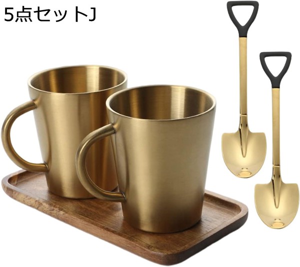 マグカップ ステンレス 男女兼用 二重構造 300ml 5点セット 軽量 断熱 ティーカップ 保冷 保温 真空構造 おしゃれ コップ マグ_10