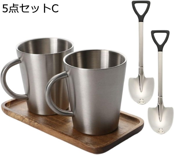 マグカップ ステンレス 男女兼用 二重構造 300ml 5点セット 軽量 断熱 ティーカップ 保冷 保温 真空構造 おしゃれ コップ マグ_3