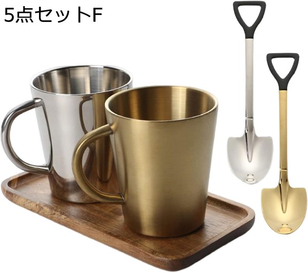 マグカップ ステンレス 男女兼用 二重構造 300ml 5点セット 軽量 断熱 ティーカップ 保冷 保温 真空構造 おしゃれ コップ マグ_6