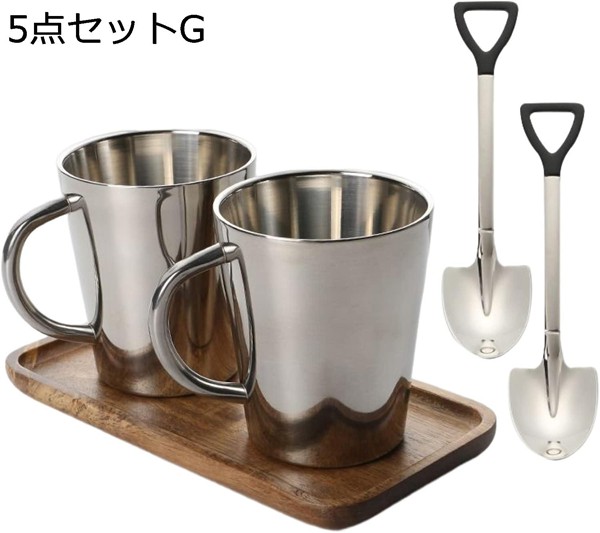 マグカップ ステンレス 男女兼用 二重構造 300ml 5点セット 軽量 断熱 ティーカップ 保冷 保温 真空構造 おしゃれ コップ マグ_7