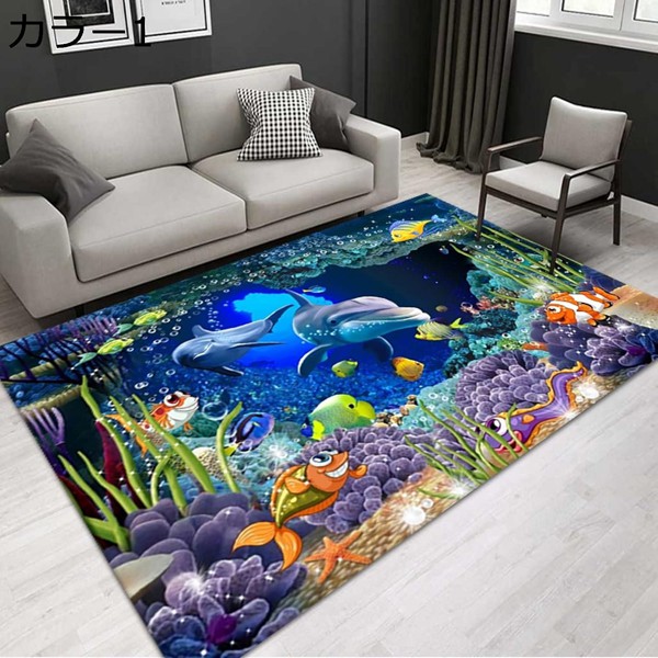 ラグ マット 60*90CM 北欧 海 カーペット 厚手 滑り止め 洗える プレイマット おしゃれ かわいい モダン ラベンダー 柄 1畳 ...