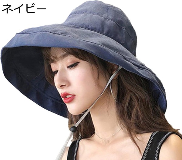 UVカット帽子 つば広 小顔効果 サイズ調節可 あご紐 風で飛ばない 紫外線カット 56-60cm展開 大きいサイズ 折りたたみ 携帯便利 |  | 03