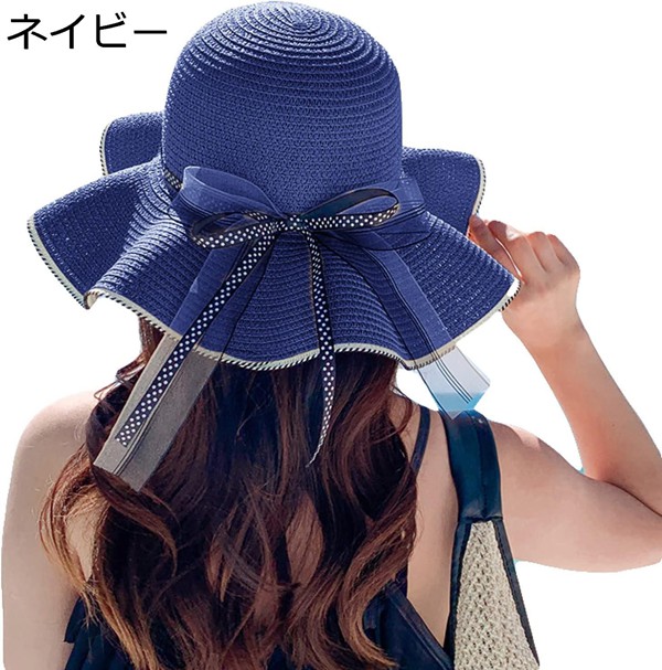 帽子 レディース 麦わら帽子 春夏 小顔効果 サンバイザー （サイズ56-58cm） 携帯便利 uvカット つば広 日よけ 旅行 海辺 |  | 02
