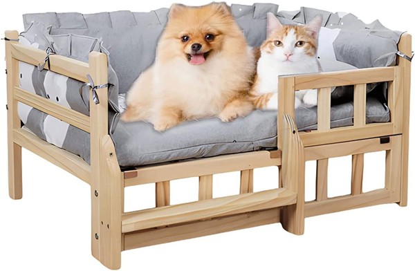 大型犬 木製ベッド A 犬 ベッド 木製犬用ベッド グレー 高さのあるペットベッド 上げられた