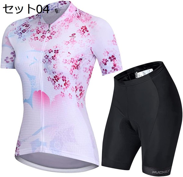 サイクルジャージ レディース 半袖 夏 上下セット 速乾 通気 吸汗 サイクルウェア サイクルパンツ パッド付き 自転車ウェア 春 秋