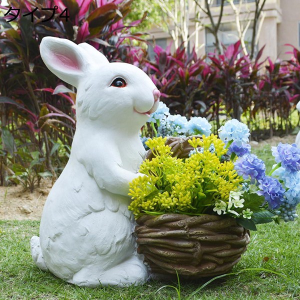 屋外装飾 うさぎの植木鉢 動物型 可愛い 置物用 樹脂 鉢