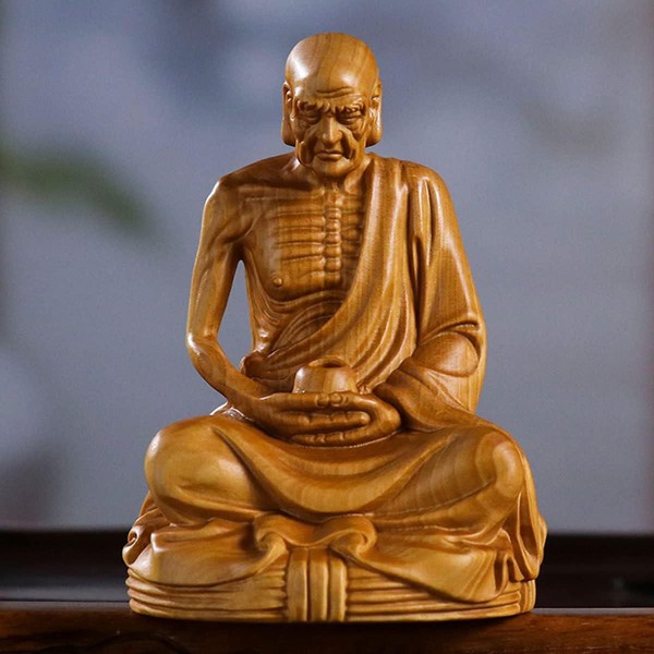 少林寺 十八の羅漢之一 高級天然ツゲ木彫り 置物 坐禅 座禅 瞑想 仏陀彫刻 ブッダ 中国伝統美術品 木製彫刻 仏像