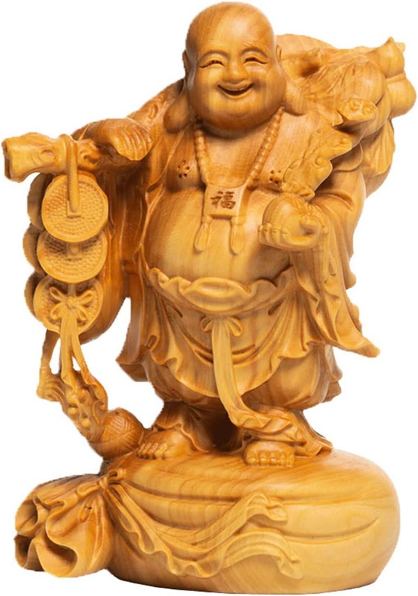 仏像 木彫り ミニ 七福神 置物 布袋 高級天然ツゲ木彫り 布袋様 風水