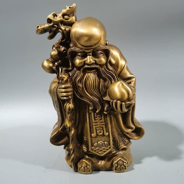 縁起物福禄寿彫刻人形中国古美術三開仏、幸福・財産・長寿を祈る仏様