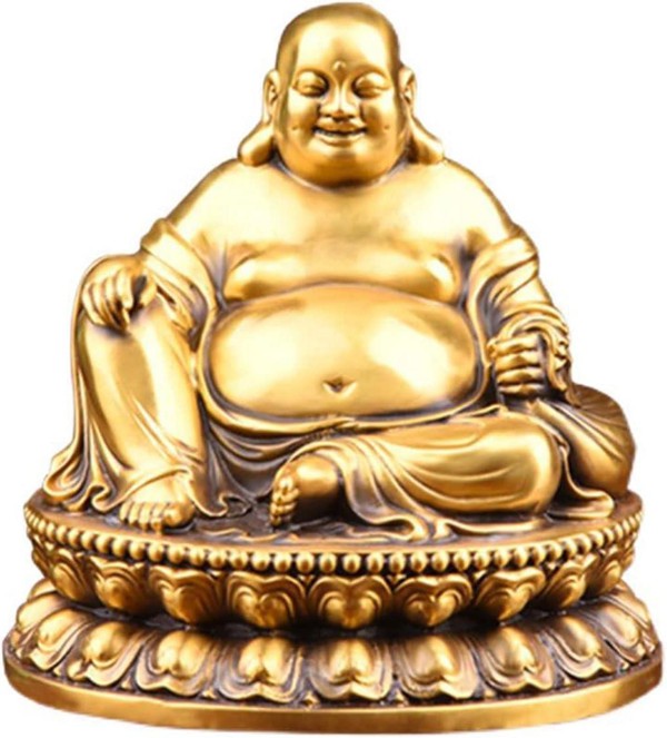 布袋さま置物 銅製 布袋様 風水 金運 お守り (高さ12 cm) : Figurina