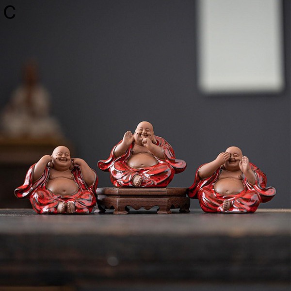 布袋様 置物・鉄器 ～七福神の縁起物～ 七福神の置物 布袋様 小型（言わない・聞かない・見ない）セット