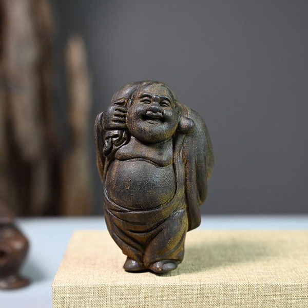 木製 大きめ 布袋立像 置物 木製彫刻 インテリア小物