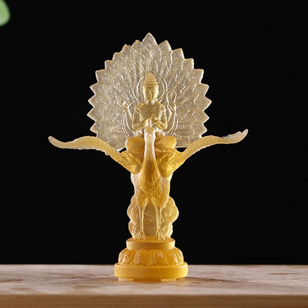 孔雀明王仏像 工芸品 美術品 置物 孔雀明王 仏像 瑠璃 厄除け 13.5cm 孔雀王母菩薩 孔雀仏母 置物