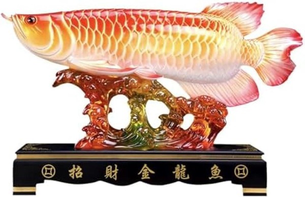 木彫り　置物　アロワナ アロワナの置物 風水置物 風水富アロワナラッキーフィッシュ置物 招財