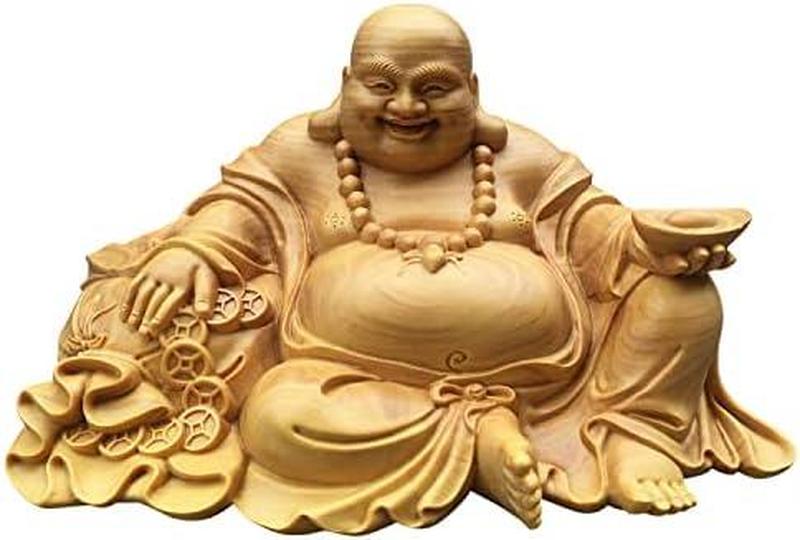 布袋様 置物 風水グッズ 弥勒菩薩 仏像 布袋様の笑顔 木彫り木製彫刻
