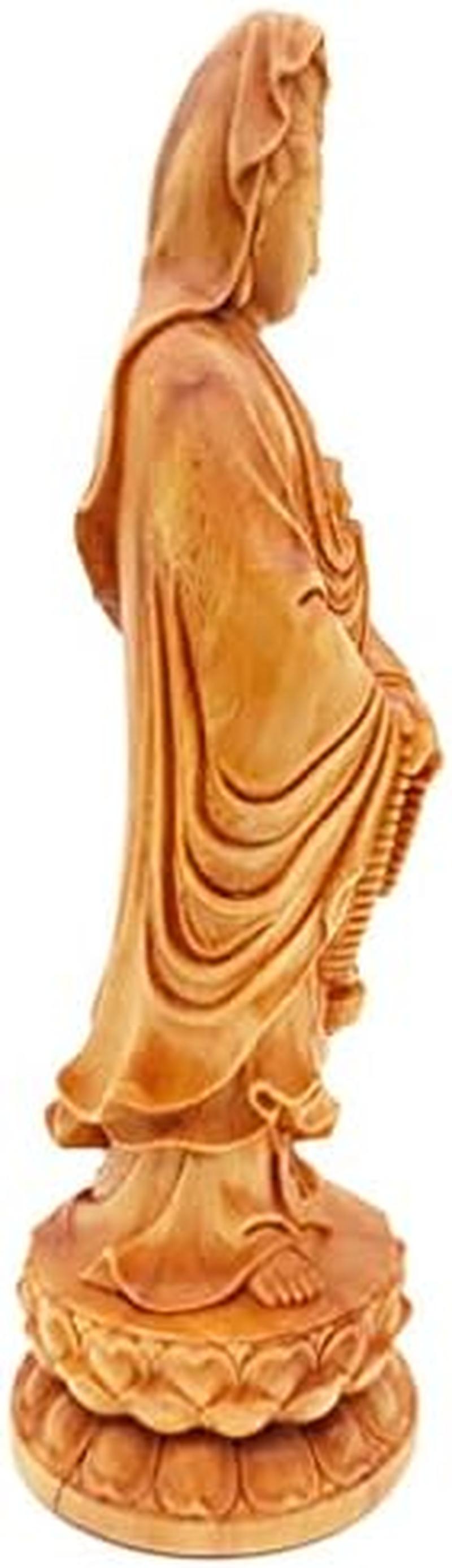 観音菩薩立像 木彫り 仏像 置物 天然 崖柏製 装飾品 リビングルーム