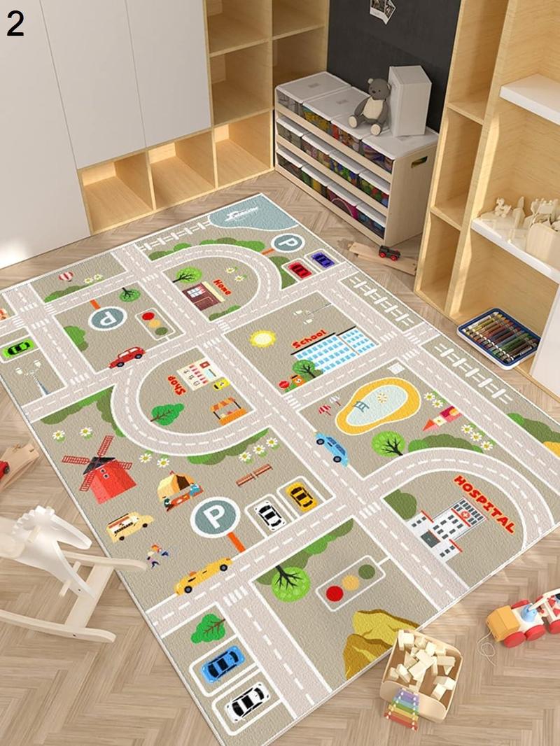 子供部屋マット プレイマット キッズラグ 道路柄 遊びマット 地図マップ デスクマット 洗濯機で洗える 長方形 軽量 100×150cmの画像