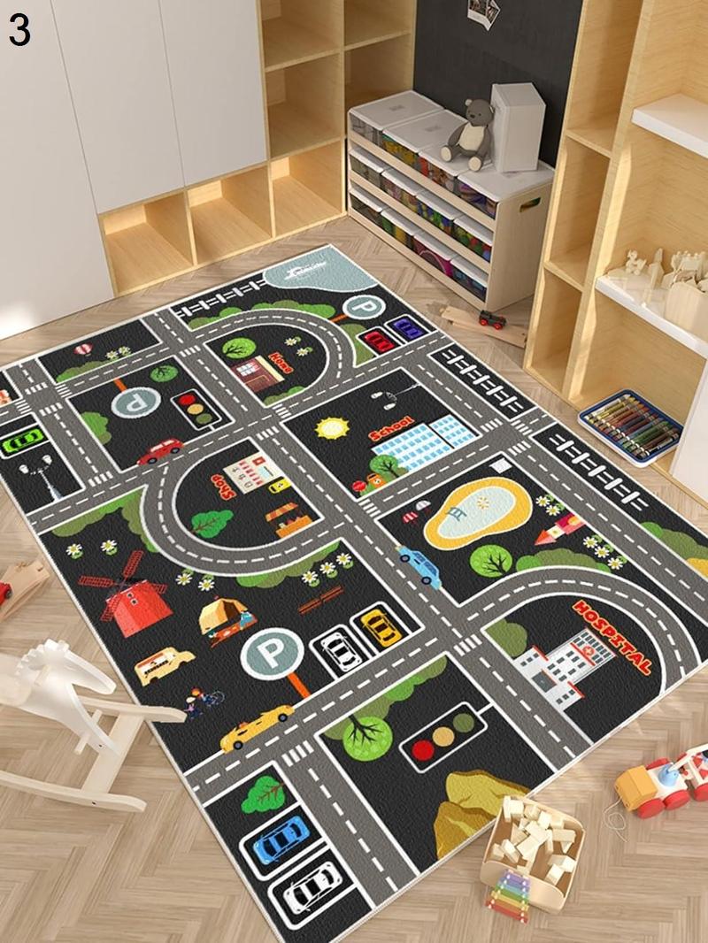 子供部屋マット プレイマット キッズラグ 道路柄 遊びマット 地図マップ デスクマット 洗濯機で洗える 長方形 軽量 100×150cmの画像