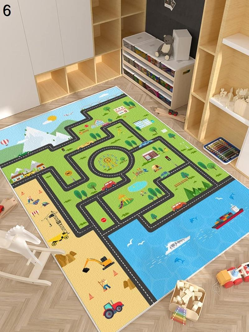 子供部屋マット プレイマット キッズラグ 道路柄 遊びマット 地図マップ デスクマット 洗濯機で洗える 長方形 軽量 100×150cmの画像