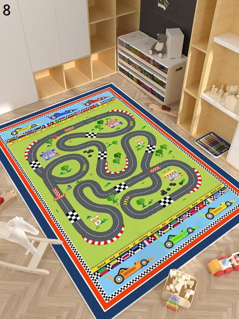 子供部屋マット プレイマット キッズラグ 道路柄 遊びマット 地図マップ デスクマット 洗濯機で洗える 長方形 軽量 100×150cmの画像