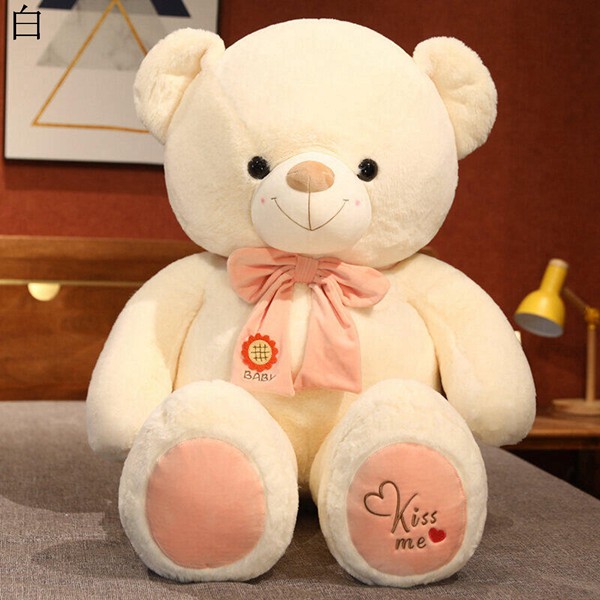 ぬいぐるみ クマ縫い包み クマ くま 熊 笑? シャギー リボン付 花 おもちゃ 抱き枕クッション 眠り枕 仰向きまくら 特大 安眠 友達の画像