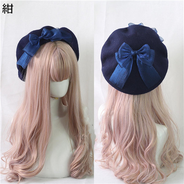 ベレー帽 帽子 かわいい リボン 無地 蝶結び ウール 女の子 レディース クリップ付き 帽子 ロリータ風 レトロ ヴィンテージ 手作り |  | 07