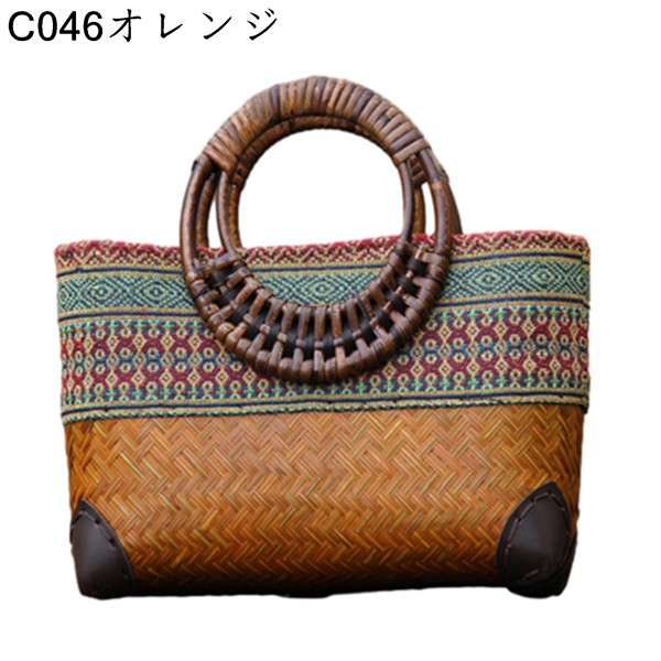 ハンドバッグ 肩掛け カゴバッグ 手作り ストロー エスニック 自立 リングハンドル レディース 可愛い サマーバッグ 2way 旅行用