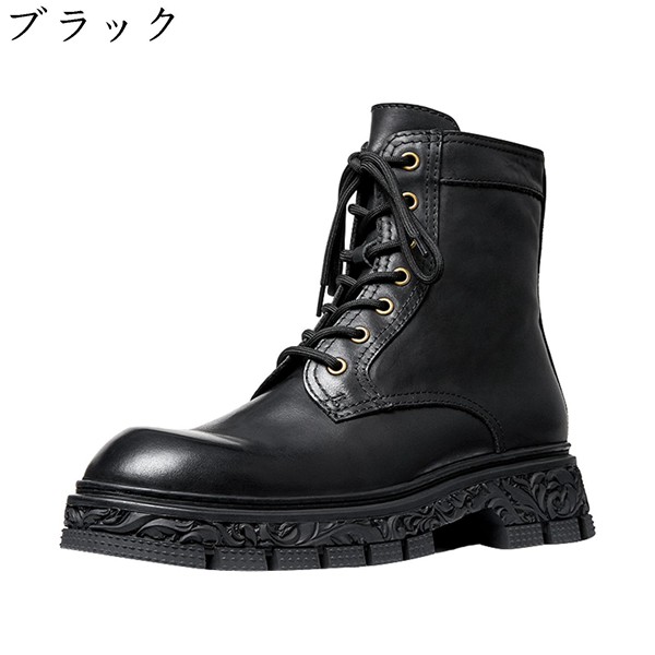 ブーツ メンズ ショート 厚底5cm 編み上げ ワークブーツ レザー