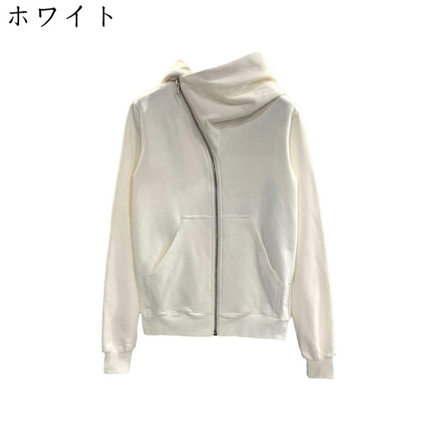 ジップパーカー ユニセックス 長袖 ストリート 綿100 イレギュラージップ リボン ジップアップ カジュアル 無地 前開き カップル_1