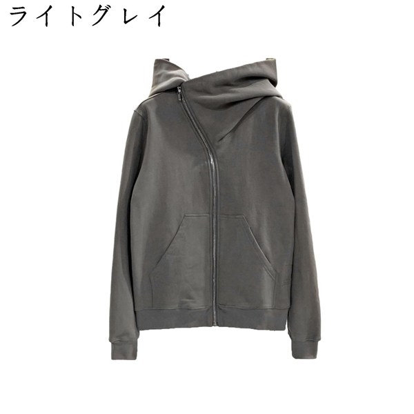 ジップパーカー ユニセックス 長袖 ストリート 綿100 イレギュラージップ リボン ジップアップ カジュアル 無地 前開き カップル_4
