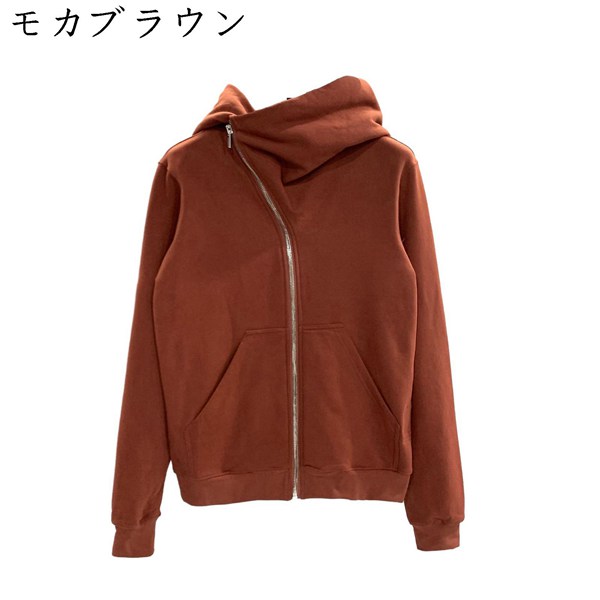 ジップパーカー ユニセックス 長袖 ストリート 綿100 イレギュラージップ リボン ジップアップ カジュアル 無地 前開き カップル_6