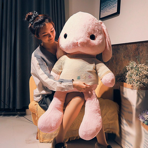 垂れ耳兎 ぬいぐるみ 兎縫い包み うさぎ 服着脱可能 セーター付き 大きい 抱き枕 かわいい クッション ふわふわ もこもこ 店飾り_9