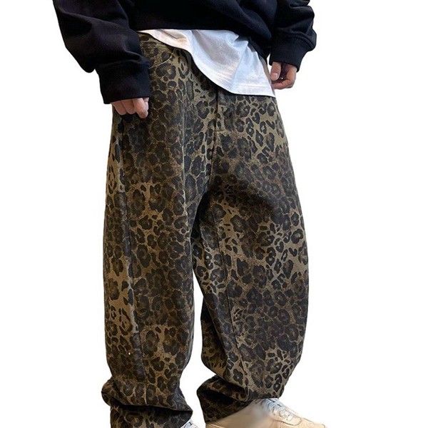 メンズパンツ レオパード柄 ゆったり オーバーサイズ ワイドパンツ